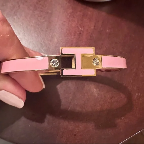 Enamel Letter H Bangle Bracelet - Picture 9 of 10